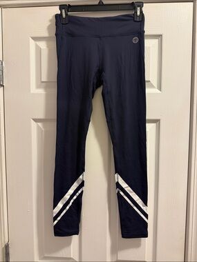 Tory Sport Navy Leggings with White Chevron Stripes